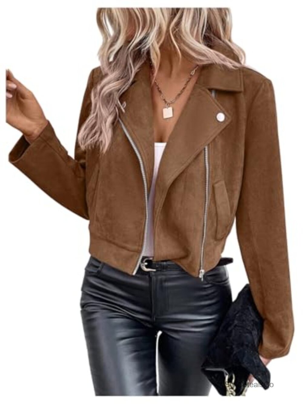 Faux Suede Crop Jacket Moto Zip Up Long Sleeve